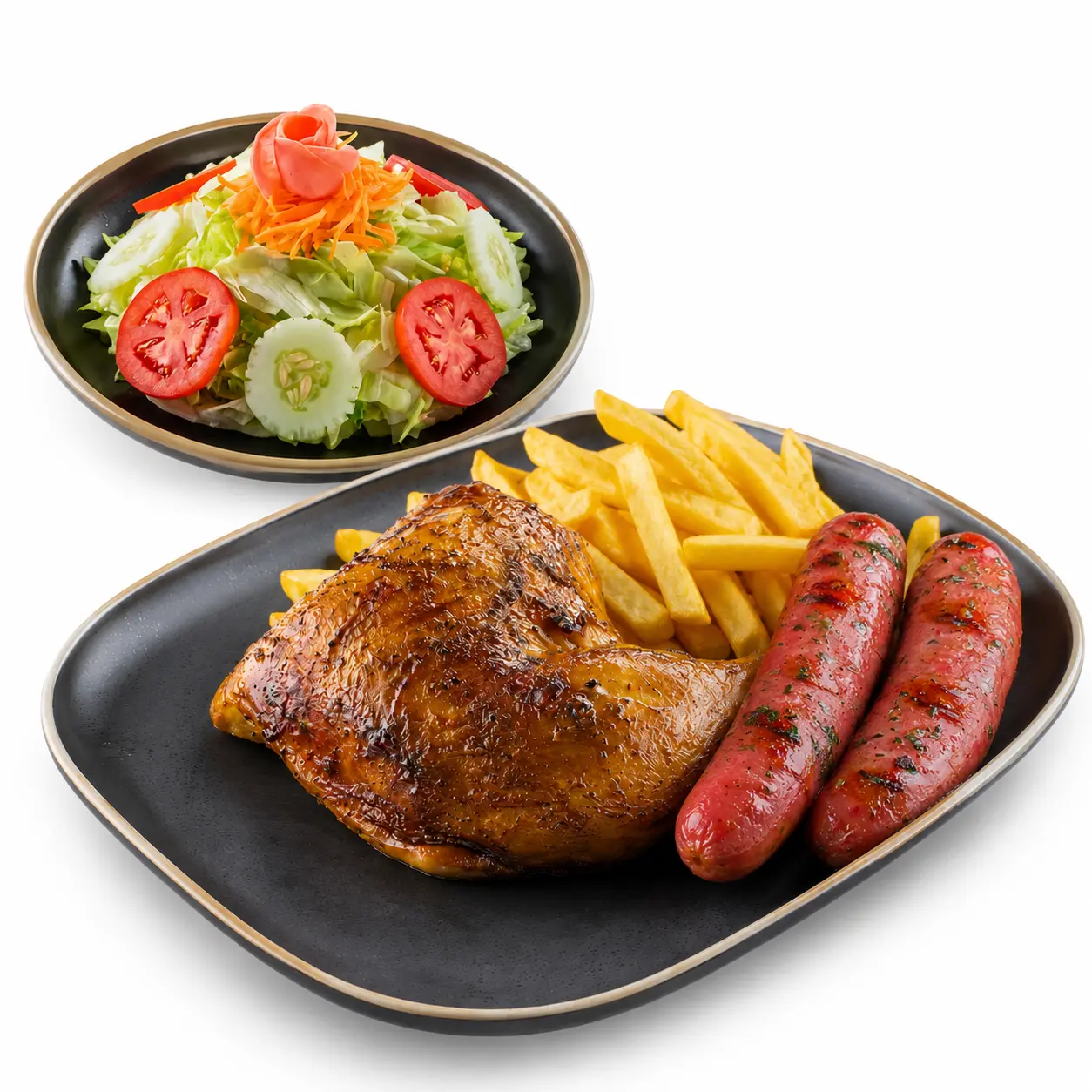 1/4 Choribrasa: 1/4 pollo a la brasa + chorizo parrillero + papas fritas y cremas